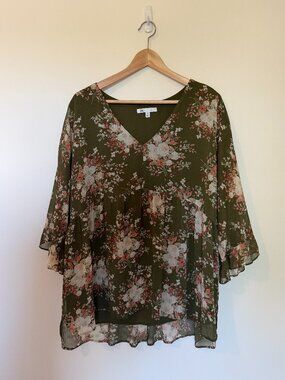 DR2 Olive Green Floral Blouse